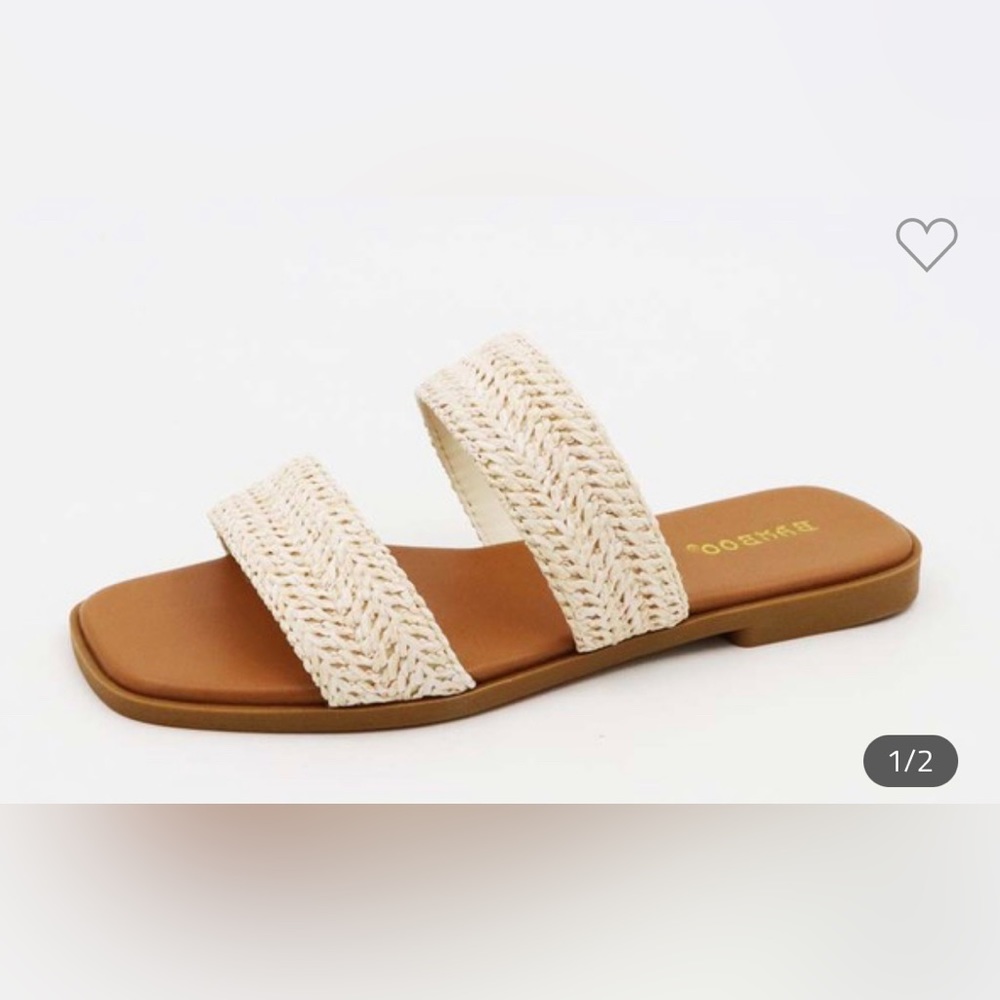 NWT!! BEACH STYLE SYNTHETIC RAFFIA BRAIDED DOUBLE STRAP FLAT SANDAL - Picture 6 of 6